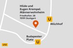 Friedhofstraße 28 | 70191 Stuttgart Eine grafische Anfahrtskarte zur Wohnungsnotfallhilfe für Männer.